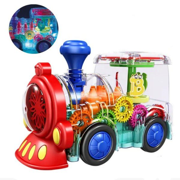 Electric Gear Toy Train With Music Dazzling Light Walking Transparent Locomotive Train Toy For Kids