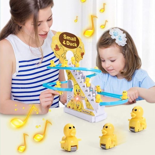Electric Stair Track Small Duck Climbing Race Toy with Light and Music (9 Pcs Duck)