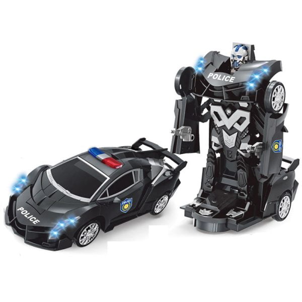 Electric Shape-Shifting Police Car Universal Walking Dazzling Lights Music Automatic Transform Robot Car Toy For Kids