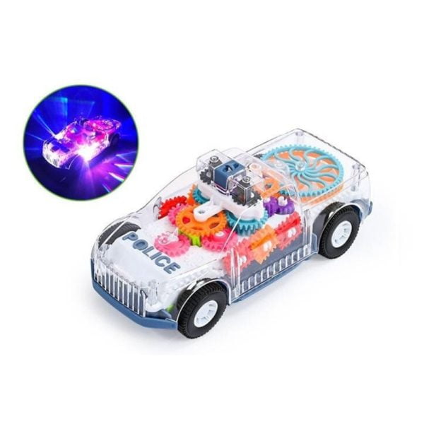 Electric Police Transparent Car Toy With Visible Colored Moving Gear Dazzling Lights Music Toy Car For Kids