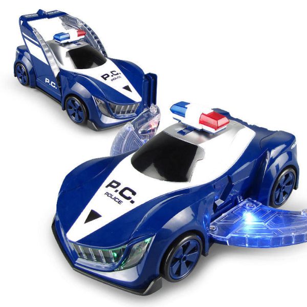 Electric Police Car Toy Universal 360° Rotating Automatic Deformation Door Open With Dazzling Light Music Police Car Toy for Kids