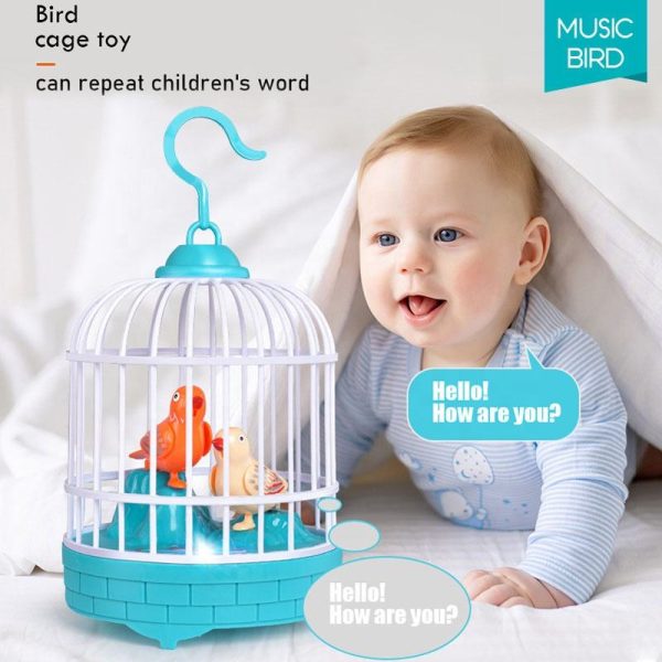 Electric Rechargeable Lovely Bird Cage With Light And Music Voice Controlled Singing Chirping Bird Mini Birdcage Pet Toy For Kids