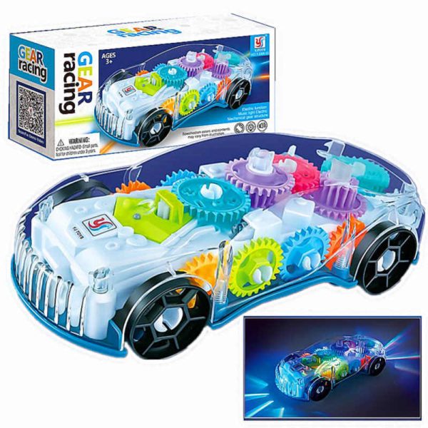 Transparent Mechanical Gear Car With Visible Colored Moving Gear Dazzling Lights Music Toy Car For Kids